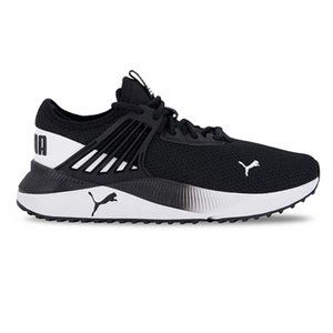 Men's Black Puma Shoes, Size 10.5 Inches, With White Designs On The Side